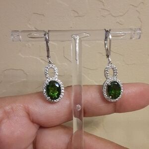 925 Chrome Diopside And Zircon Drop Earrings. FIRM.